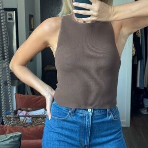 Aritzia Brown Ribbed Sleeveless Top